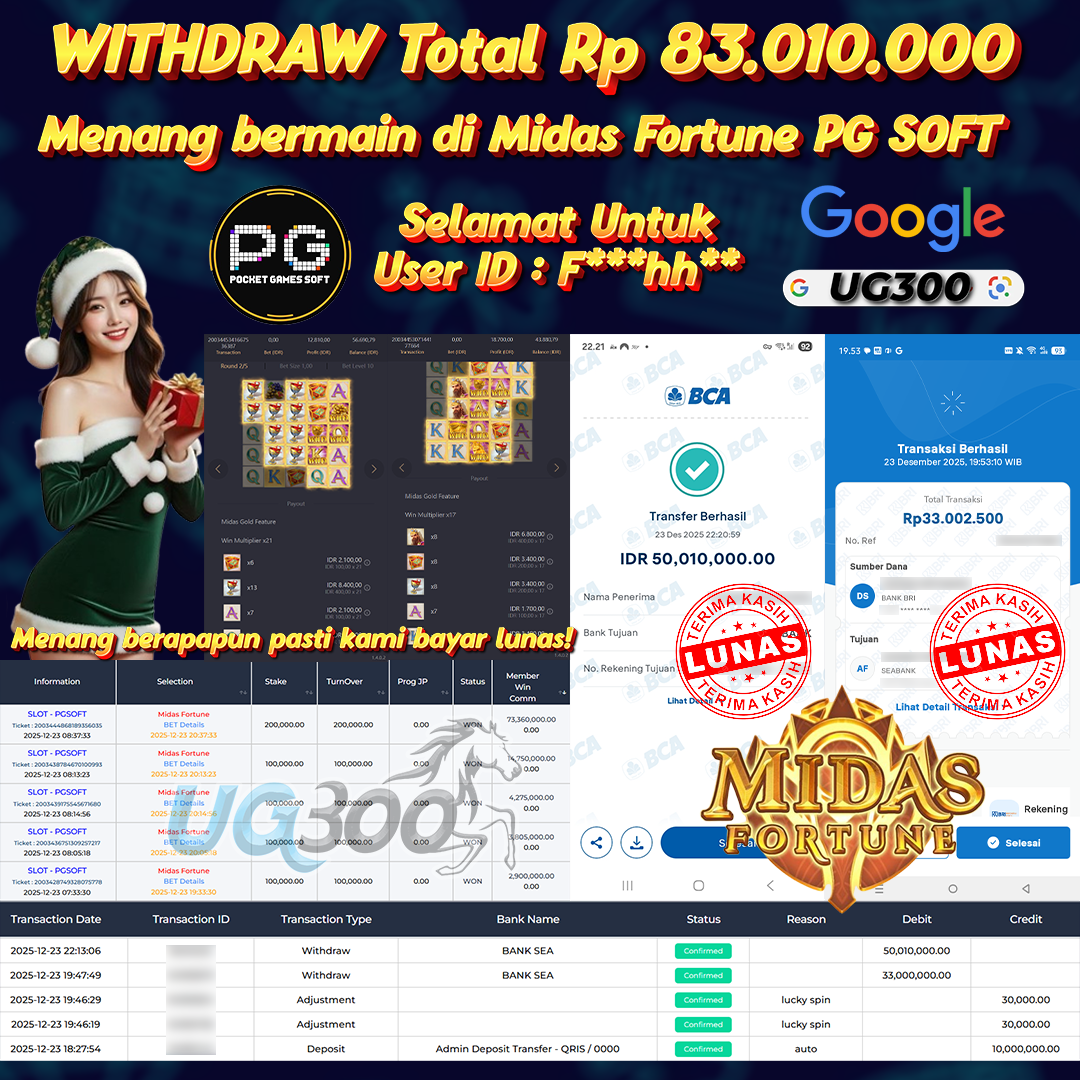 UG300 BERMAIN DI MIDAS FORTUNE PG SOFT JACKPOT Rp.83,010,000- DI BAYAR TUNTAS